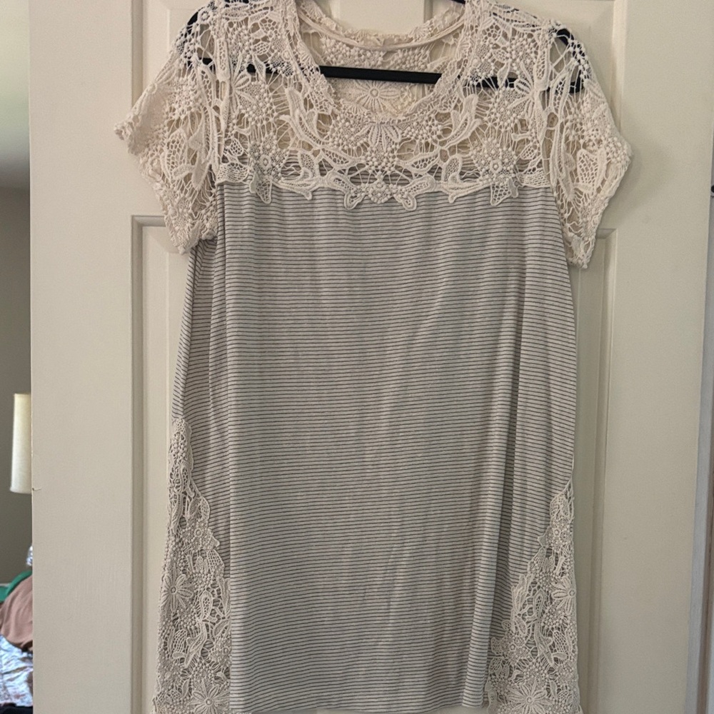 Lace Accent Striped Blouse